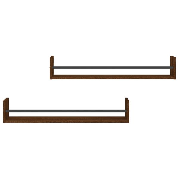 vidaXL Sieninės lentynos su skersiniais, 2vnt., rudos, 80x16x14cm