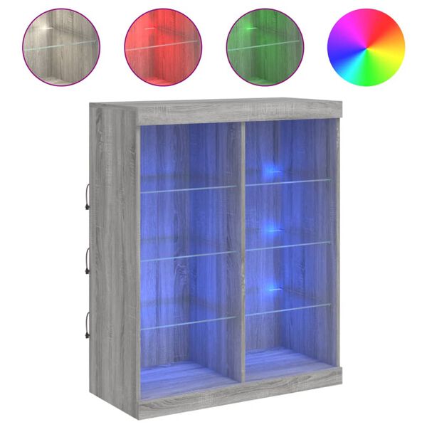vidaXL Šoninė spintelė su LED lemputėmis, pilka ąžuolo, 81x37x100cm