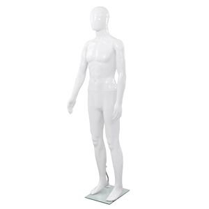 vidaXL Vyri&scaron;kas manekenas, stiklo pagr., blizgus baltas, 185cm