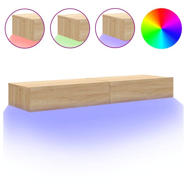 vidaXL TV spintelės su LED lemputėmis, 2vnt., ąžuolo, 60x35x15,5cm