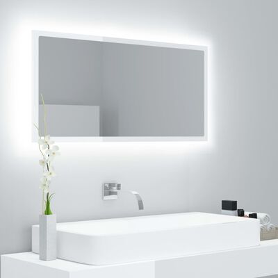 vidaXL Vonios LED veidrodis, baltas, 90x8,5x37cm, akrilas, blizgus