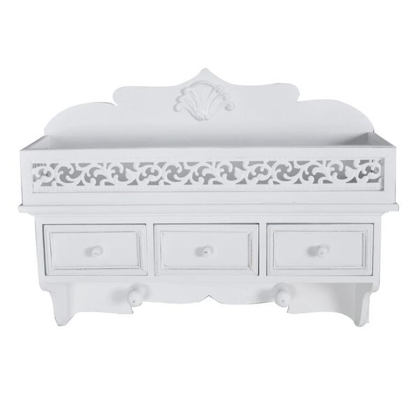 Sieninė lentyna/kabykla su 3 stalčiais ir 2 kabliukais