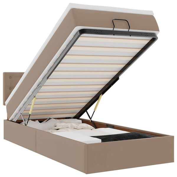 vidaXL Osmanų lova su čiužiniu, kapučino, 100x200cm, dirbt. oda