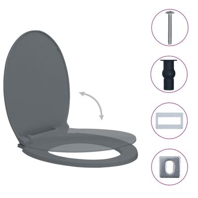 vidaXL Klozeto sėdynė su soft-close mechanizmu, pilka, ovali