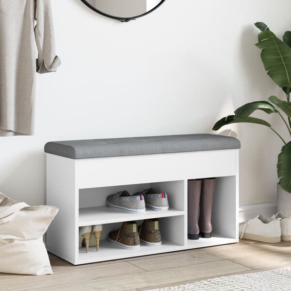 vidaXL Batų suolas, baltas, 82x32x45,5cm, inžinerinė mediena