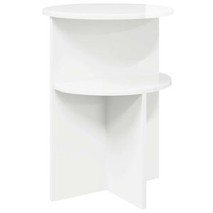 vidaXL &Scaron;oninis stalas su saugykla Itin blizgi balta &Oslash; 39,5 x 55 cm