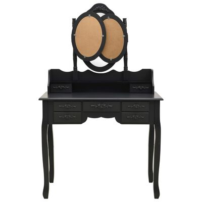 vidaXL Kosmetinis staliukas su kėdute ir 3 veidrodžiais, juodas