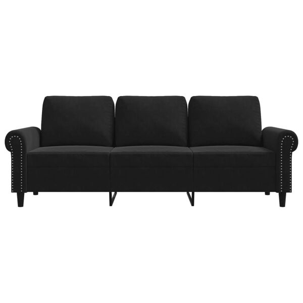 vidaXL Trivietė sofa, juodos spalvos, 180cm, aksomas