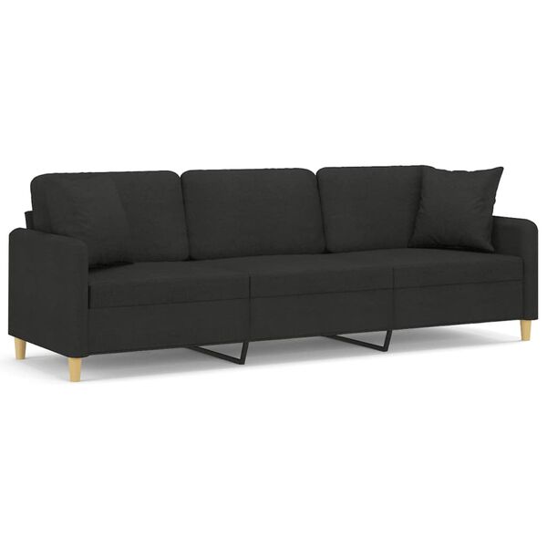 vidaXL Trivietė sofa su pagalvėmis, juoda, 210cm, audinys