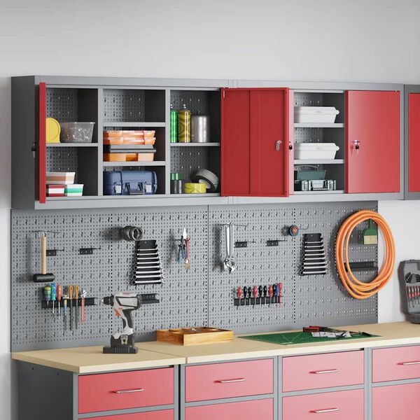 vidaXL Įrankių spinta ir pegboard rinkinys su lentyna 4 pcs Raudona