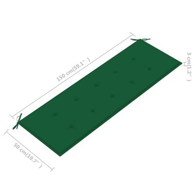 vidaXL Sodo suoliukas su žalia pagalvėle, 150cm, tikmedžio masyvas
