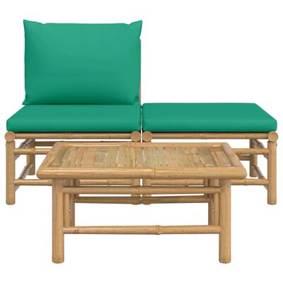 vidaXL Sodo komplektas su žaliomis pagalvėlėmis, 3 dalių, bambukas