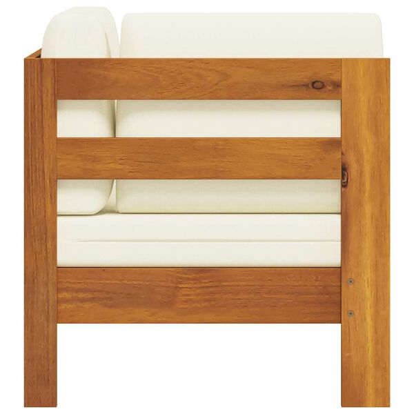 vidaXL Kampinė sofa su kreminėmis pagalvėlėmis, akacijos masyvas