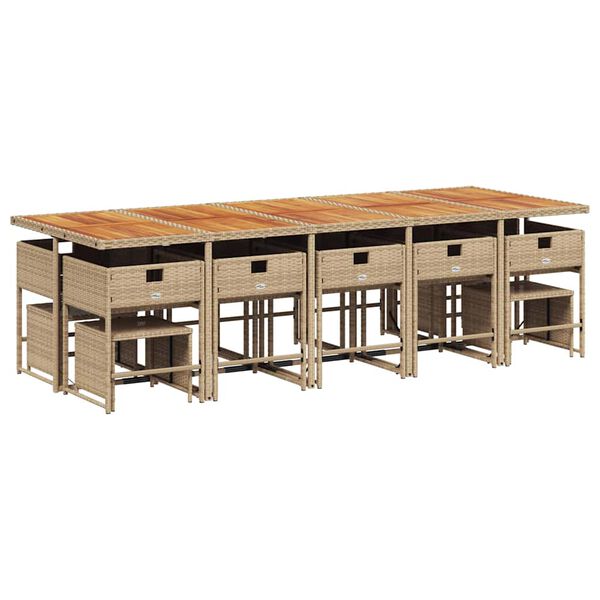 vidaXL Sodo komplektas su pagalvėlėmis, 15 dalių, smėlio, poliratanas