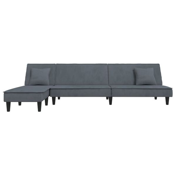 vidaXL L formos sofa-lova, tamsiai pilka, 255x140x70cm, aksomas