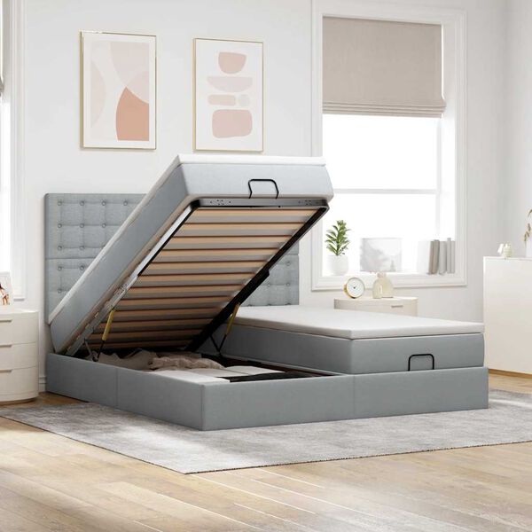 vidaXL Osmanų lovos rėmas su čiužiniais, pilkas, 180x200cm, audinys