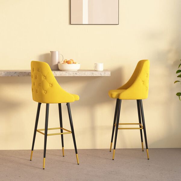 vidaXL Baro taburetės, 2vnt., garstyčių geltonos spalvos, aksomas