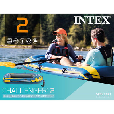 Intex Challenger 2 Pripučiama valtis su irklais ir pompa, 68367NP