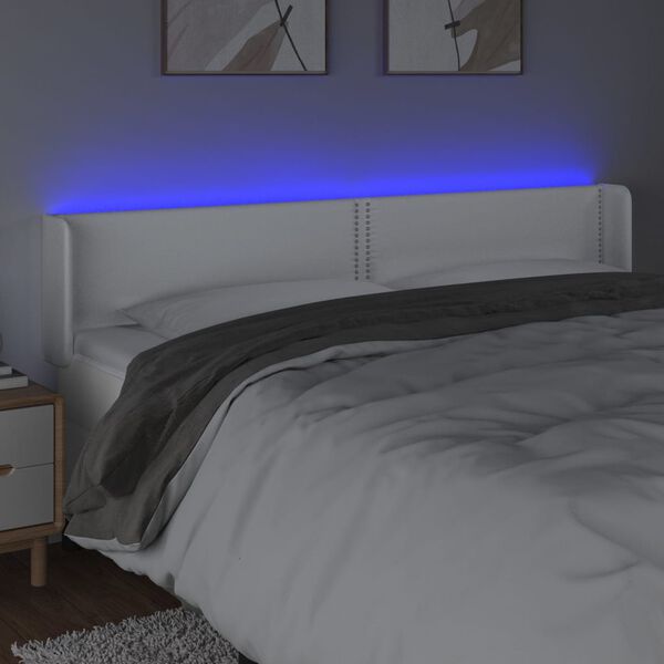 vidaXL Galvūgalis su LED, baltos spalvos, 183x16x78/88cm, dirbtinė oda
