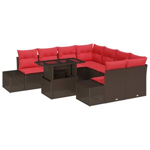 vidaXL Sodo Sofų Rinkinys su pagalve 9 pcs Ruda ir raudona poliratanas