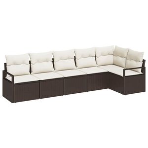 vidaXL Sodo Sofų Rinkinys su pagalve 6 pcs Ruda ir balta poliratanas