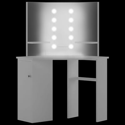 vidaXL Kampinis kosmetinis staliukas su LED lemputėmis, baltos spalvos