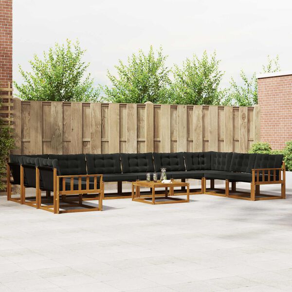 vidaXL Lauko sofos komplektas su pagalve 11 pcs Natūrali ir juoda