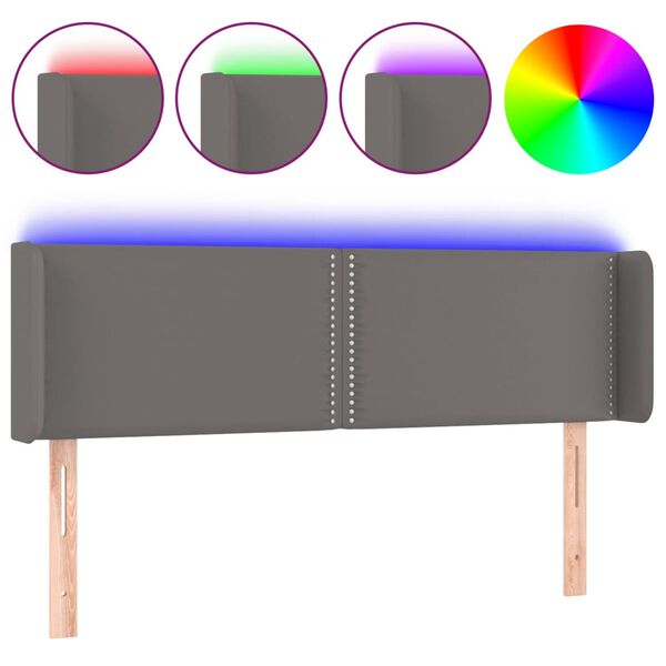 vidaXL Galvūgalis su LED, pilkos spalvos, 147x16x78/88cm, dirbtinė oda