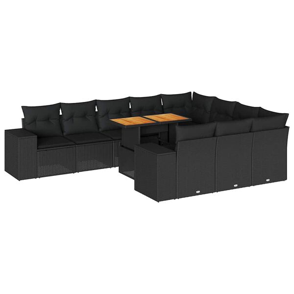 vidaXL Sodo komplektas su pagalvėlėmis, 10 dalių, poliratanas/akacija