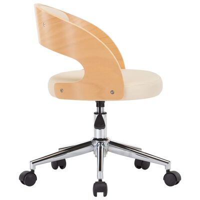 vidaXL Pasukama valgomojo kėdė, kreminė, lenkta mediena/dirbtinė oda