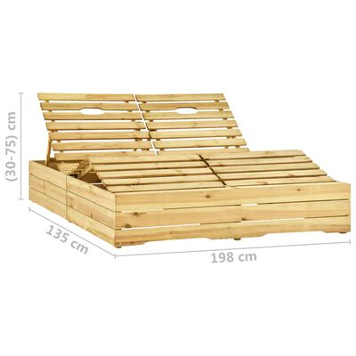 vidaXL Dvivietis saulės gultas su pilkais čiužinukais, pušies mediena
