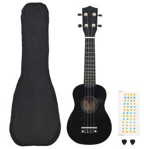 vidaXL Soprano ukulėlės rinkinys su dėklu vaikams, juoda, 21"