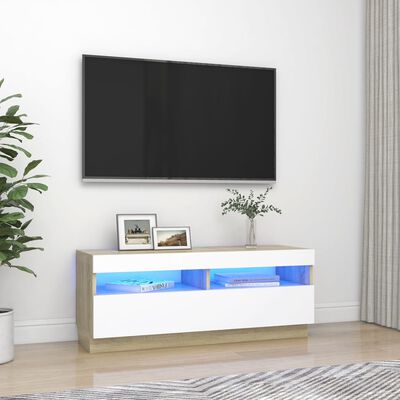 vidaXL Televizoriaus spintelė su LED, balta ir ąžuolo, 100x35x40cm
