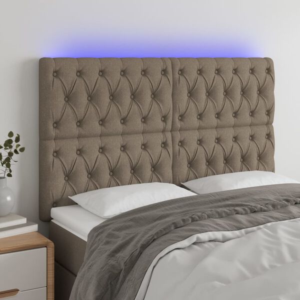 vidaXL Galvūgalis su LED, taupe spalvos, 160x7x118/128cm, audinys