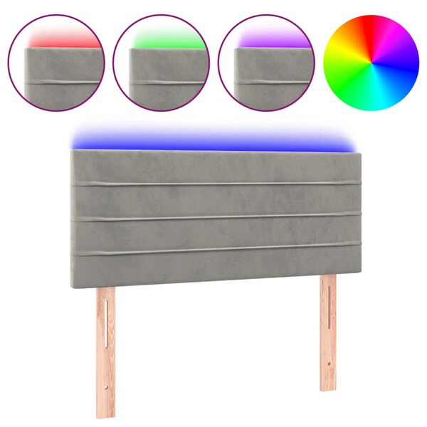 vidaXL Galvūgalis su LED, šviesiai pilkas, 100x5x78/88cm, aksomas