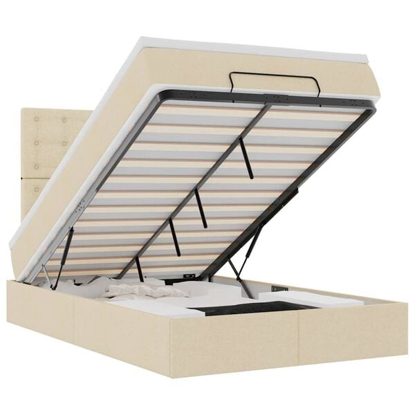 vidaXL Osmanų lova su čiužiniu ir LED, kreminės sp., 120x190cm audinys