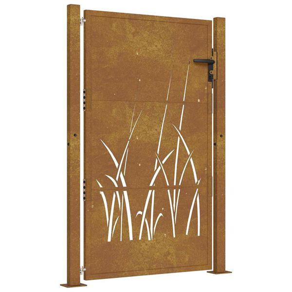 vidaXL Sodo vartai, 100x125 cm, Corten plienas, žolės raštas