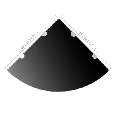 vidaXL Kampinė lentyna su chromo laikikliais, juodas stiklas 45x45 cm