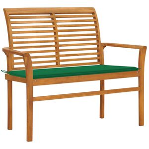 vidaXL Sodo suoliukas su žalia pagalvėle, 112cm, tikmedžio masyvas