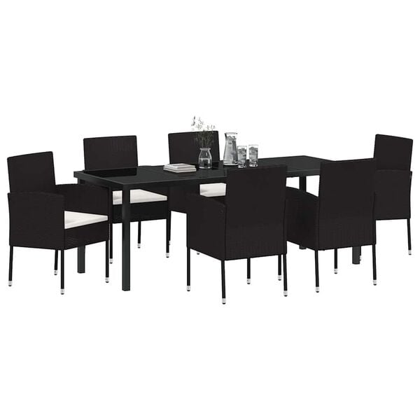 vidaXL Sodo valgomojo komplektas su pagalve 7 pcs Juoda poliratanas