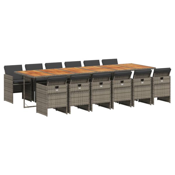 vidaXL Sodo komplektas su pagalvėlėmis, 13 dalių, pilkas, poliratanas