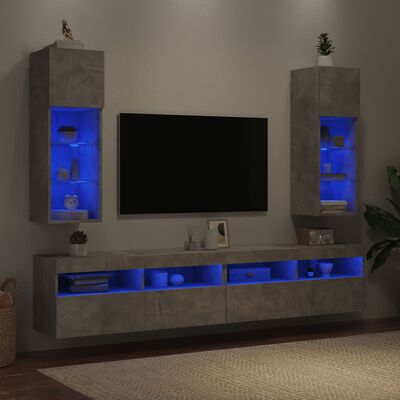 vidaXL TV spintelės su LED lemputėmis, 2vnt., betono, 30,5x30x90cm