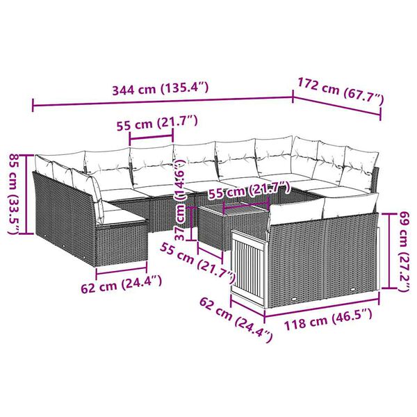 vidaXL Sofos komplektas su pagalvėlėmis, 13 dalių, juodas, poliratanas