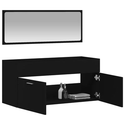 vidaXL Vonios kambario spintelė su veidrodžiu, juoda, apdirbta mediena