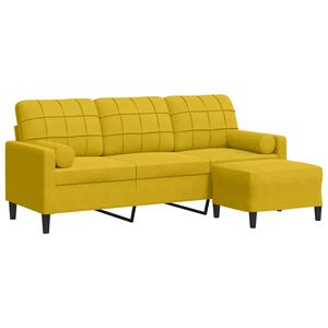 vidaXL Trivietė sofa su pakoja, geltonos spalvos, 180cm, aksomas