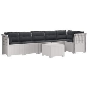 vidaXL 6-vietė Sodo Sofa Su Pagalvėlėmis Rataniniu I&scaron;vaizdu PP Balta