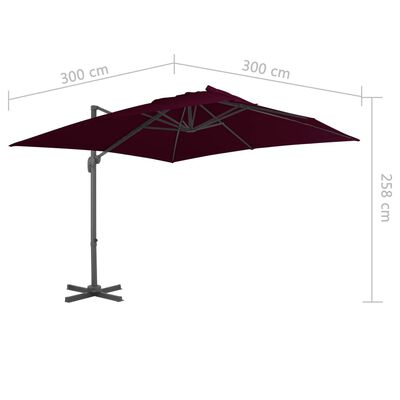 vidaXL Gembės formos skėtis su aliuminio stulpu, raudonas, 300x300cm