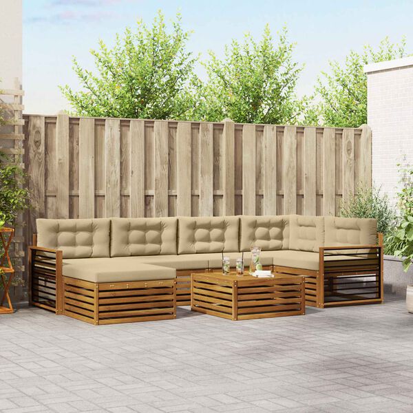 vidaXL Lauko sofos komplektas su pagalve 7 pcs Natūralus ir bežinis