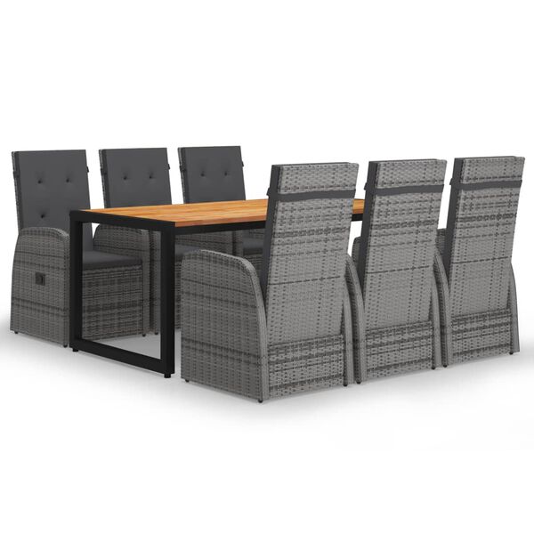 vidaXL Sodo valgomojo baldų komplektas, 7 dalių, pilkos spalvos