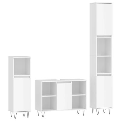 vidaXL Vonios baldų komplektas, 3 dalių, baltas, mediena, blizgus